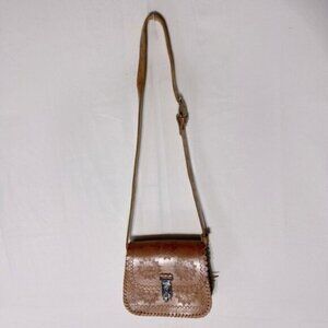 Vintage Handmade Tan Leather Crossbody Bag Purse